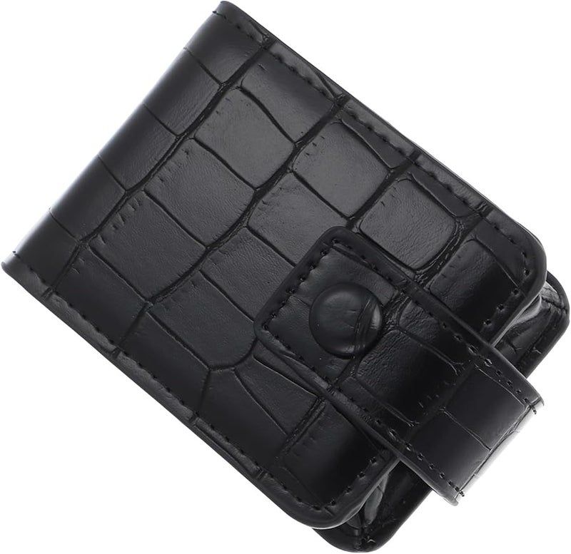 Black Leather Lipstick Bag With Mirror Portable Travel Cosmetic Case For Women - Image 1